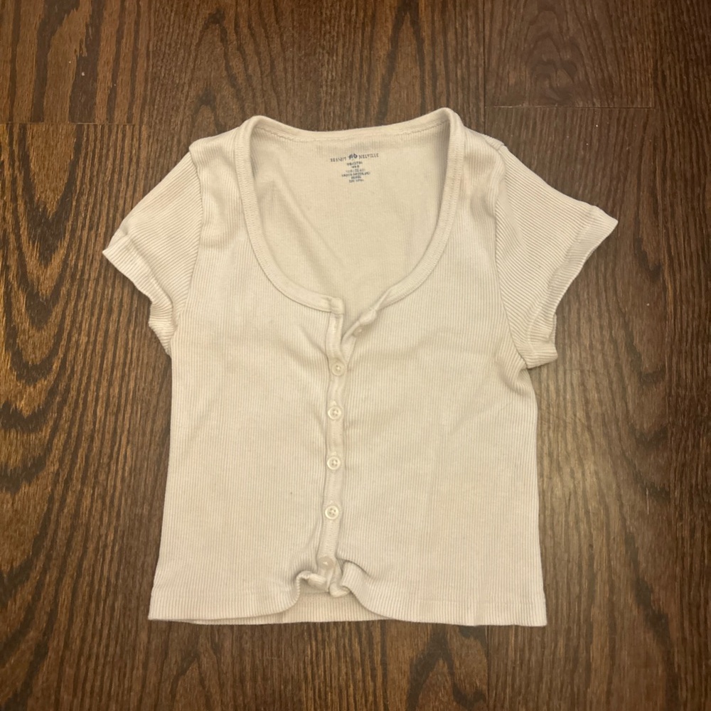 Brandy Melville Off-White Ribbed Top